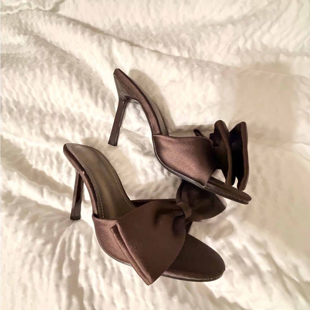 Elegant Brown Satin Women's Heels